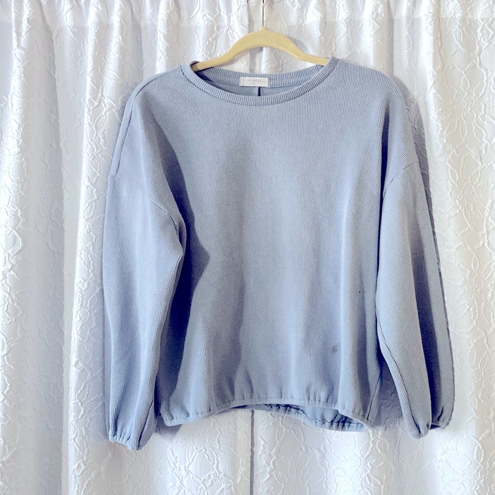 Light blue crew sweater size Large gray quality& condition brand: Elodie